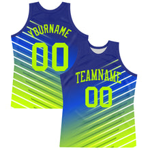 Charger l'image dans la galerie, Custom Royal Neon Green-White Line Round Neck Sublimation Basketball Suit Jersey