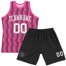 Load image into Gallery viewer, Custom Pink White-Black Geometric Shape Round Neck Sublimation Basketball Suit Jersey