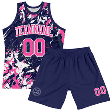 Laden Sie das Bild in den Galerie-Viewer, Custom Navy Pink-White Fluid Art Round Neck Sublimation Basketball Suit Jersey