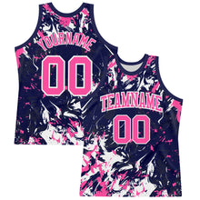 Laden Sie das Bild in den Galerie-Viewer, Custom Navy Pink-White Fluid Art Round Neck Sublimation Basketball Suit Jersey
