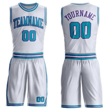 Загрузить изображение в средство просмотра галереи, Custom White Teal-Purple Round Neck Suit Basketball Jersey