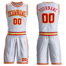 Load image into Gallery viewer, Custom White Red-Gold Round Neck Suit Basketball Jersey