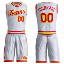 Load image into Gallery viewer, Custom White Red-Gold Round Neck Suit Basketball Jersey
