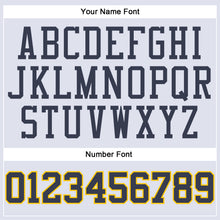 Load image into Gallery viewer, Custom White Navy-Gold Round Neck Suit Basketball Jersey