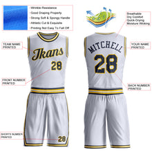 Load image into Gallery viewer, Custom White Navy-Gold Round Neck Suit Basketball Jersey