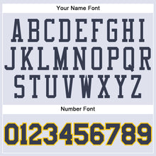 Load image into Gallery viewer, Custom White Navy-Gold Round Neck Suit Basketball Jersey