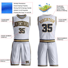 Laden Sie das Bild in den Galerie-Viewer, Custom White Navy-Old Gold Round Neck Suit Basketball Jersey