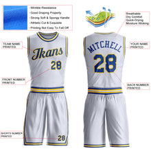 Load image into Gallery viewer, Custom White Royal-Gold Round Neck Suit Basketball Jersey