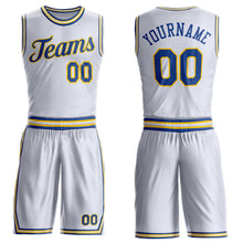 Load image into Gallery viewer, Custom White Royal-Gold Round Neck Suit Basketball Jersey