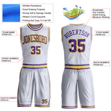 Загрузить изображение в средство просмотра галереи, Custom White Purple-Gold Round Neck Suit Basketball Jersey