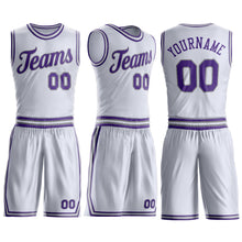 Laden Sie das Bild in den Galerie-Viewer, Custom White Purple-Gray Round Neck Suit Basketball Jersey