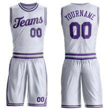 Laden Sie das Bild in den Galerie-Viewer, Custom White Purple-Gray Round Neck Suit Basketball Jersey