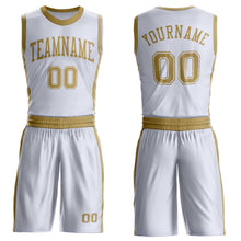 Load image into Gallery viewer, Custom White Old Gold Round Neck Suit Basketball Jersey