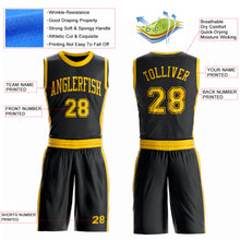 Load image into Gallery viewer, Custom Black Gold Round Neck Suit Basketball Jersey