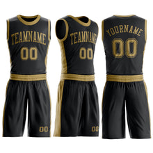 Laden Sie das Bild in den Galerie-Viewer, Custom Black Old Gold Round Neck Suit Basketball Jersey