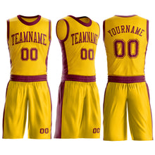 Laden Sie das Bild in den Galerie-Viewer, Custom Gold Maroon Round Neck Suit Basketball Jersey
