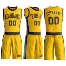 Load image into Gallery viewer, Custom Gold Navy Round Neck Suit Basketball Jersey