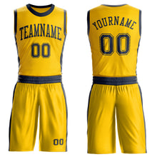 Load image into Gallery viewer, Custom Gold Navy Round Neck Suit Basketball Jersey