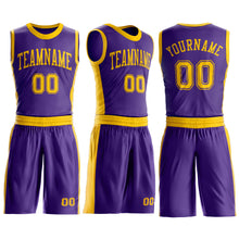 Laden Sie das Bild in den Galerie-Viewer, Custom Purple Gold Round Neck Suit Basketball Jersey