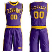 Laden Sie das Bild in den Galerie-Viewer, Custom Purple Gold Round Neck Suit Basketball Jersey