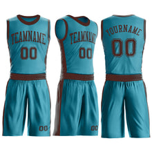 Load image into Gallery viewer, Custom Teal Brown Round Neck Suit Basketball Jersey