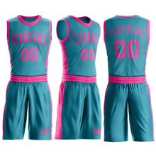 Laden Sie das Bild in den Galerie-Viewer, Custom Teal Pink Round Neck Suit Basketball Jersey