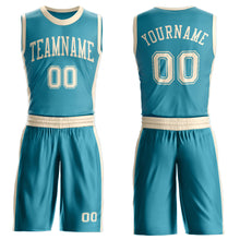 Laden Sie das Bild in den Galerie-Viewer, Custom Teal Cream Round Neck Suit Basketball Jersey