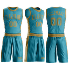 Load image into Gallery viewer, Custom Teal Old Gold Round Neck Suit Basketball Jersey