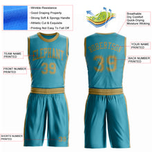 Load image into Gallery viewer, Custom Teal Old Gold Round Neck Suit Basketball Jersey