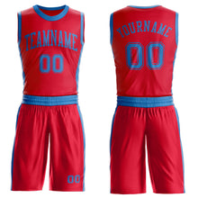 Load image into Gallery viewer, Custom Red Blue Round Neck Suit Basketball Jersey