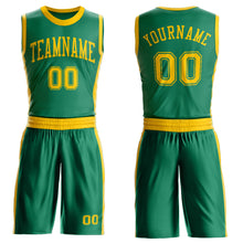 Загрузить изображение в средство просмотра галереи, Custom Kelly Green Gold Round Neck Suit Basketball Jersey