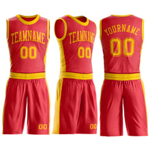 Load image into Gallery viewer, Custom Fire Red Gold Round Neck Suit Basketball Jersey