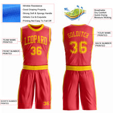 Load image into Gallery viewer, Custom Fire Red Gold Round Neck Suit Basketball Jersey