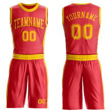 Load image into Gallery viewer, Custom Fire Red Gold Round Neck Suit Basketball Jersey