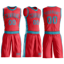 Загрузить изображение в средство просмотра галереи, Custom Fire Red Teal Round Neck Suit Basketball Jersey