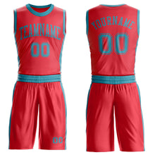 Загрузить изображение в средство просмотра галереи, Custom Fire Red Teal Round Neck Suit Basketball Jersey