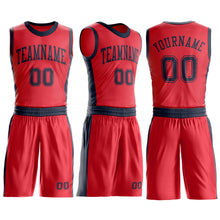 Load image into Gallery viewer, Custom Fire Red Navy Round Neck Suit Basketball Jersey