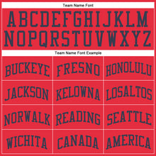 Load image into Gallery viewer, Custom Fire Red Navy Round Neck Suit Basketball Jersey