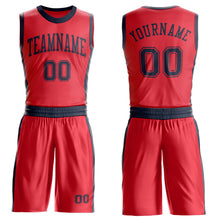 Load image into Gallery viewer, Custom Fire Red Navy Round Neck Suit Basketball Jersey