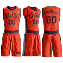 Load image into Gallery viewer, Custom Orange Navy Round Neck Suit Basketball Jersey