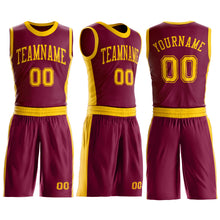 Load image into Gallery viewer, Custom Maroon Gold Round Neck Suit Basketball Jersey