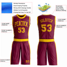 Load image into Gallery viewer, Custom Maroon Gold Round Neck Suit Basketball Jersey