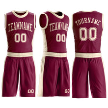 Load image into Gallery viewer, Custom Maroon Cream Round Neck Suit Basketball Jersey
