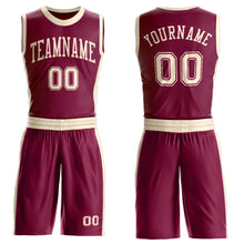 Load image into Gallery viewer, Custom Maroon Cream Round Neck Suit Basketball Jersey