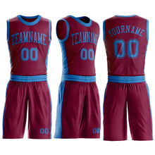 Load image into Gallery viewer, Custom Maroon Blue Round Neck Suit Basketball Jersey