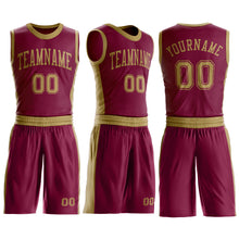 Load image into Gallery viewer, Custom Maroon Old Gold Round Neck Suit Basketball Jersey