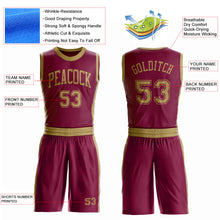Load image into Gallery viewer, Custom Maroon Old Gold Round Neck Suit Basketball Jersey