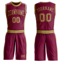 Load image into Gallery viewer, Custom Maroon Old Gold Round Neck Suit Basketball Jersey
