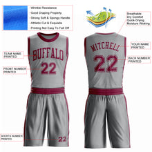 Laden Sie das Bild in den Galerie-Viewer, Custom Gray Maroon Round Neck Suit Basketball Jersey