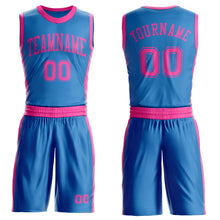 Laden Sie das Bild in den Galerie-Viewer, Custom Blue Pink Round Neck Suit Basketball Jersey